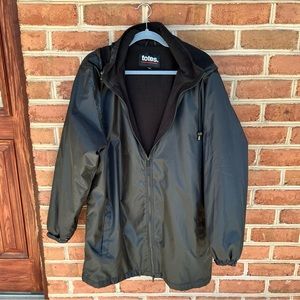 Unisex Totes black fleece lined trench coat with zip off hood.  Large